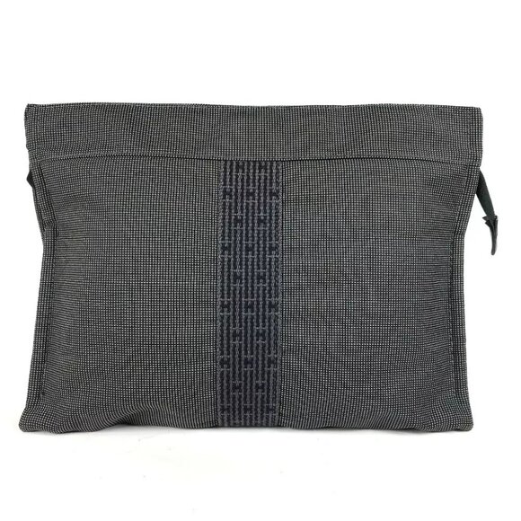 HERMES Her Line Pouch MM Clutch Bag Pouch Canvas gray - Picture 1 of 12